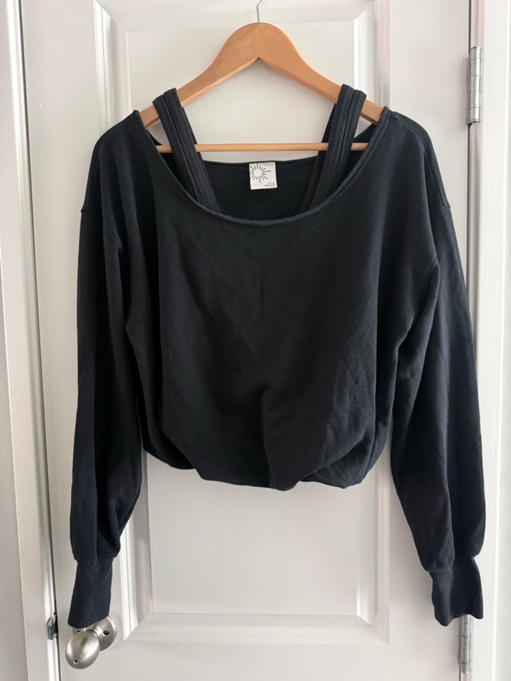 aerie offline OTT Black Off-Shoulder Layered Sweatshirt